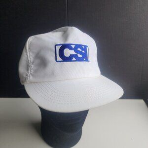 Vintage 80s  White Foam Trucker Hat Cap with Blue "CSI" Logo Snapback Adjustab